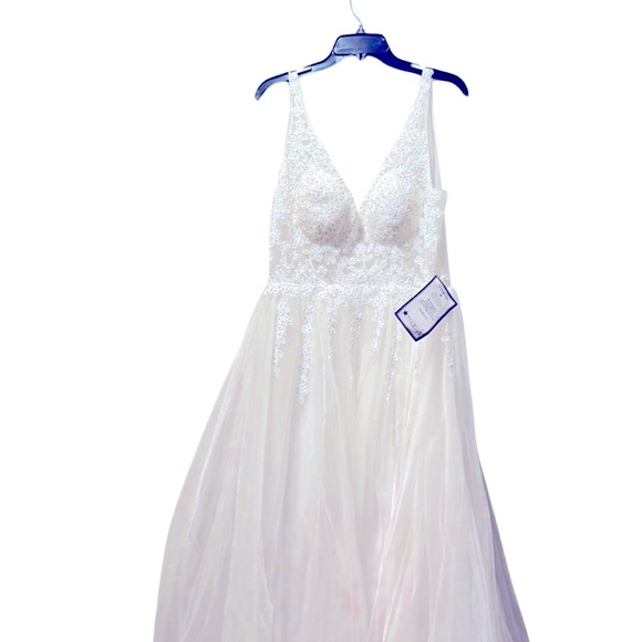 BLONDIE NITES Corset-style Mesh Line Sleeveless Dress Rhinestone Sheer ivory - Picture 8 of 16